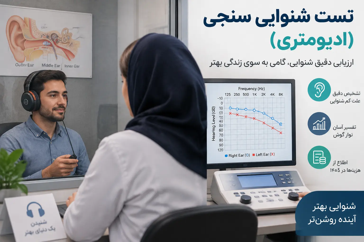 تست شنوایی سنجی (ادیومتری): نحوه انجام، تفسیر نتایج و انواع نوار گوش